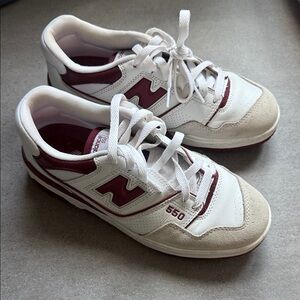 New Balance 550 White and Burgundy Sneakers - men's 7